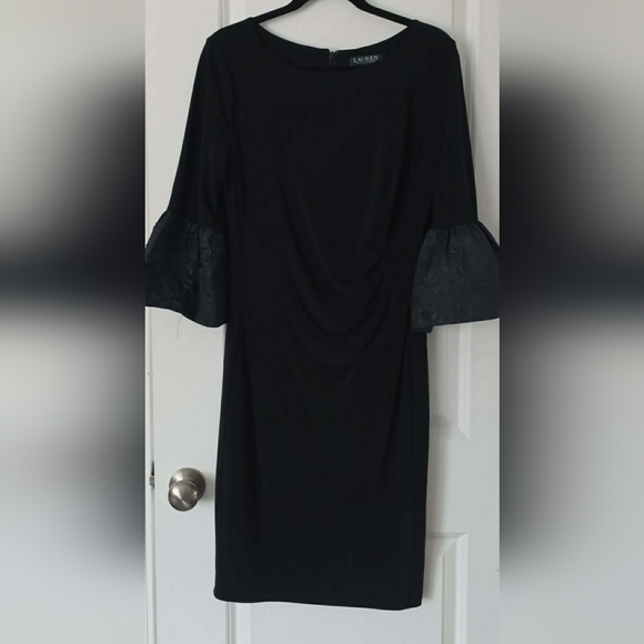 Ralph Lauren Black Bell Sleeve Sheath Dress Evening CocktailDress - Picture 7 of 7